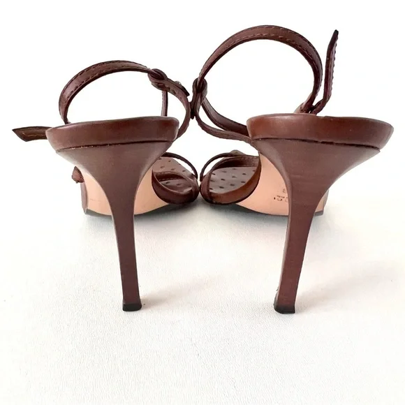 GUCCI | GG Logo Brown Leather Strappy Heels Sandals Size 7.5 - Picture 14 of 16